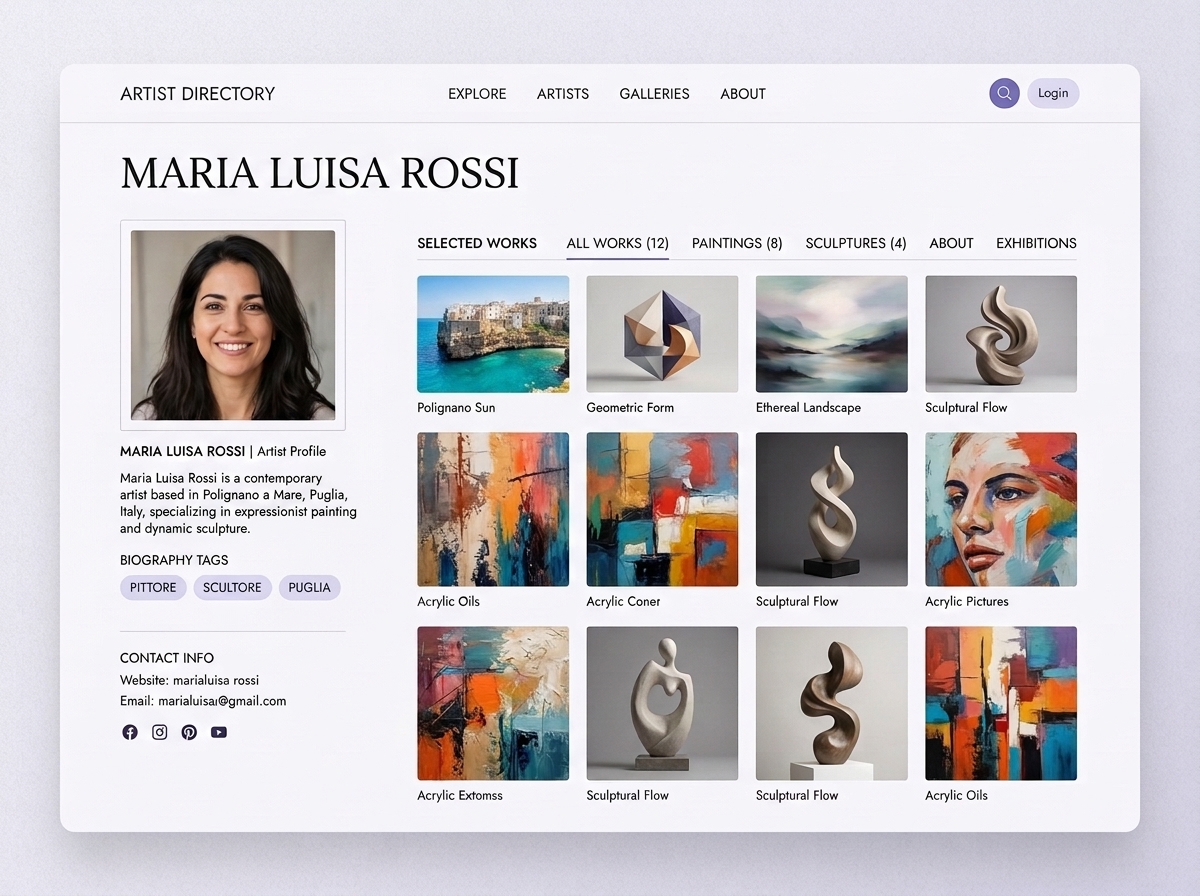 Scheda Profilo Artista Pugliese con Galleria Opere a Polignano a Mare — Arte Puglia